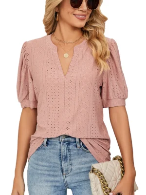 Womens-Tops-V-Neck-Ruffle-Sleeve-Blouses-Short-Sleeve-Casual-Tops-T-Shirts-for-Women-Autumn-1