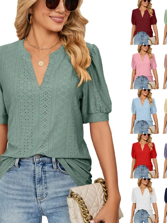 FlexElevate Women's V-Neck Ruffle Sleeve Blouse