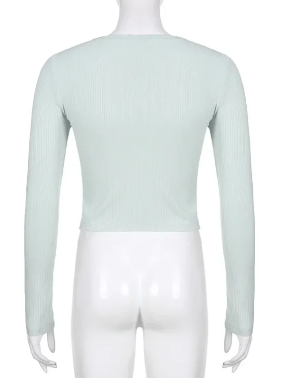 FlexElevate Y2K Lace Trim Knitted Long Sleeve Crop Top