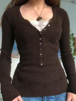 FlexElevate Y2K Lace Button T-Shirt