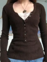 FlexElevate Y2K Lace Button T-Shirt