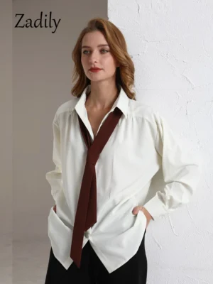 Zadily-2023-Spring-Minimalist-Long-Sleeve-Button-Up-Shirt-Women-Korean-Style-Solid-Tie-Oversize-Shirts-1