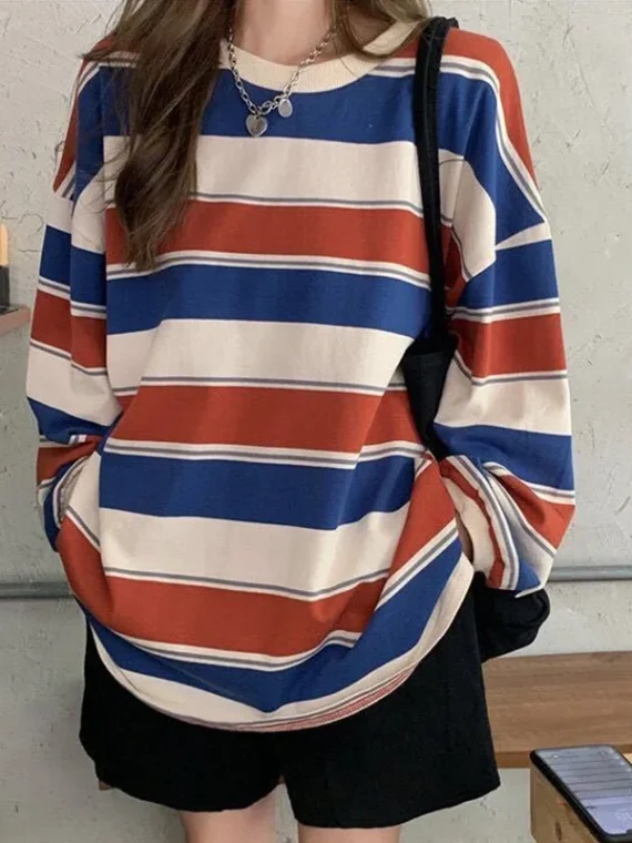 FlexElevate Autumn Striped Oversized Sweatshirt