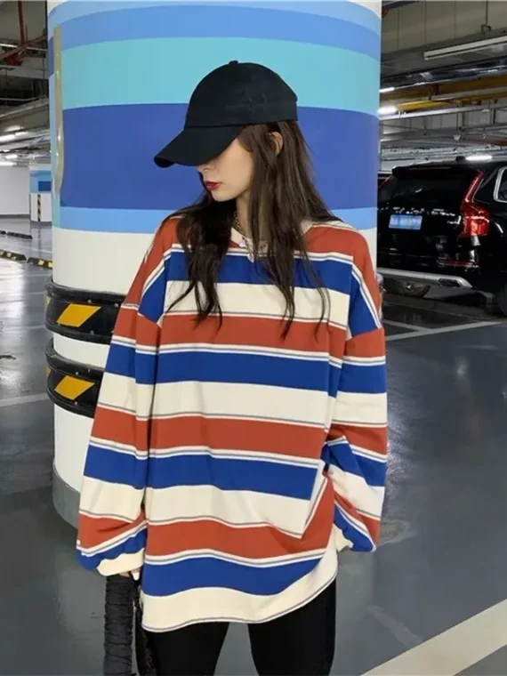 FlexElevate Autumn Striped Oversized Sweatshirt