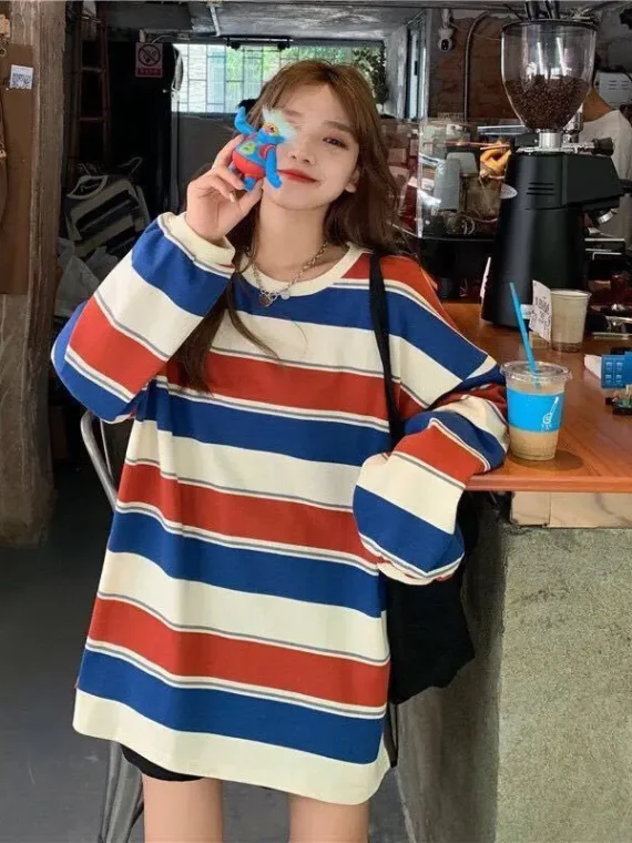 FlexElevate Autumn Striped Oversized Sweatshirt