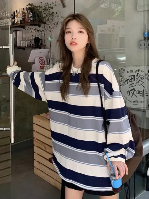 FlexElevate Autumn Striped Oversized Sweatshirt