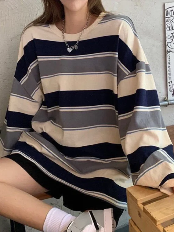 FlexElevate Autumn Striped Oversized Sweatshirt