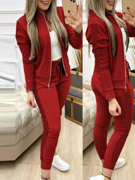 Flexelevate Women's Red Sequin Top and Leggings Two-Piece Set