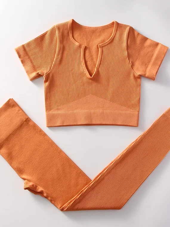 Flexelevate Women Orange Yoga Set Seamless Workout Clothes