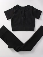 Flexelevate Women Black Yoga Set Seamless Workout Clothes