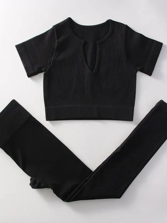 Flexelevate Women Black Yoga Set Seamless Workout Clothes