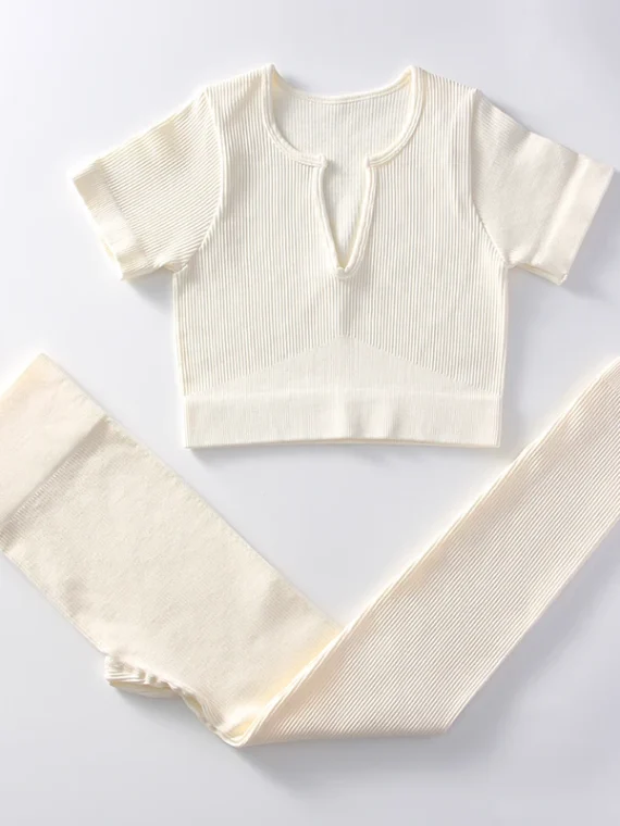 Flexelevate Women White Yoga Set Seamless Workout Clothes