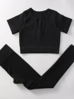 Flexelevate Women Black Yoga Set Seamless Workout Clothes