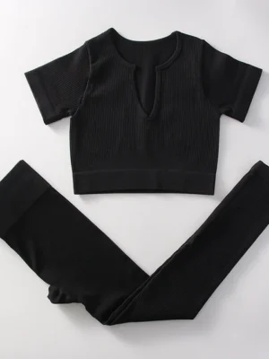 Flexelevate Women Black Yoga Set Seamless Workout Clothes