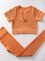 Flexelevate Women Orange Yoga Set Seamless Workout Clothes