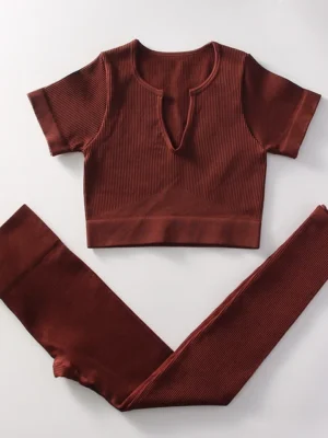 Flexelevate Women Brown Yoga Set Seamless Workout Clothes