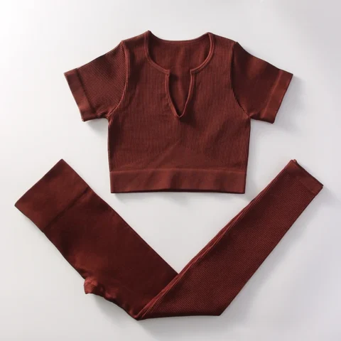 Flexelevate Women Brown Yoga Set Seamless Workout Clothes