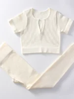 Flexelevate Women White Yoga Set Seamless Workout Clothes