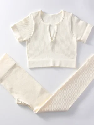 Flexelevate Women White Yoga Set Seamless Workout Clothes