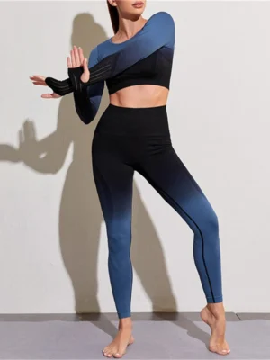 2Pcs-Seamless-Gradient-Color-Yoga-Set-Long-Sleeve-Crop-Tops-High-Waist-Leggings-Sports-Suits-Gym-1