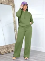 Flexelevate Women's Green Fleece Sweatsuit 2 Two Piece Sets