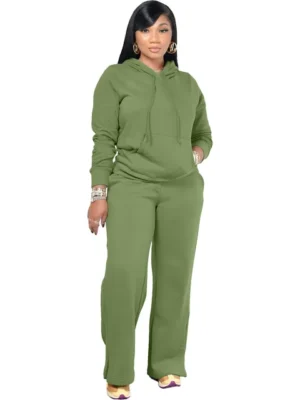 Flexelevate Women's Green Fleece Sweatsuit 2 Two Piece Sets
