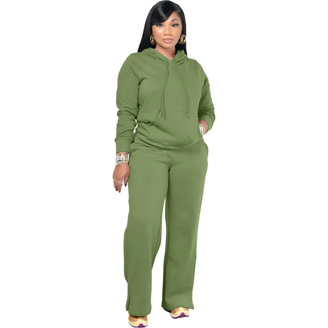 Flexelevate Women's Green Fleece Sweatsuit 2 Two Piece Sets