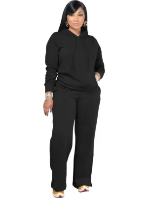 Flexelevate Women's Black Fleece Sweatsuit 2 Two Piece Sets