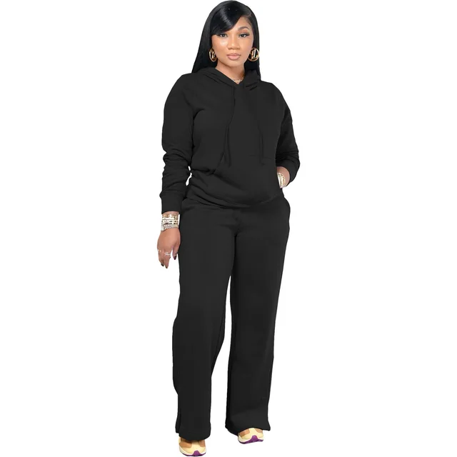 Flexelevate Women's Black Fleece Sweatsuit 2 Two Piece Sets