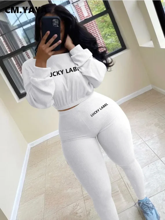 Flexelevate Activewear Lucky Label Embroidery Ribbed Women's Set