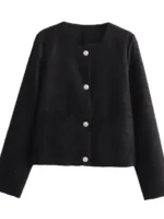 Elegant Women Black Tweed Jacket