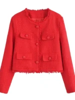 Flexelevate Elegant Red Tweed Jacket