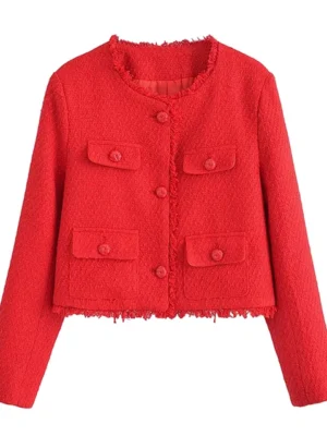 Flexelevate Elegant Red Tweed Jacket