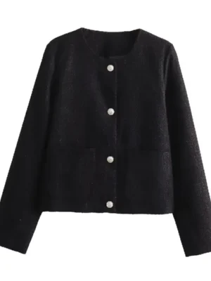 Elegant Women Black Tweed Jacket