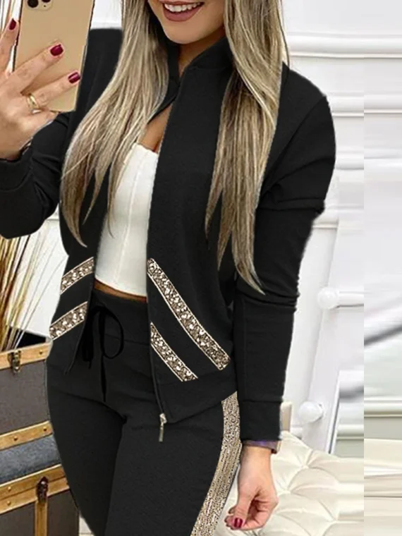 Flexelevate Women's Sequin Top and Leggings Two-Piece Set