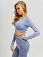 Flexelevate Blue Vital Seamless Yoga Set Gym Clothing