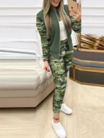 Flexelevate Women's Green Sequin Top and Leggings Two-Piece Set