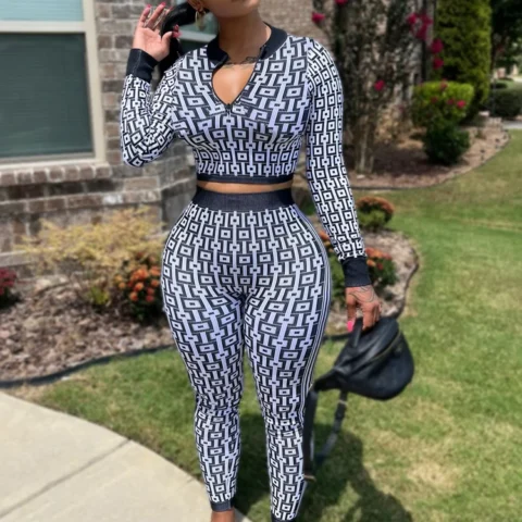 Neeleywall-Fashion-Geometric-Print-Zipper-Up-Crop-Top-And-Matching-Legging-Suits-Set-Womens-Clothing-2-1