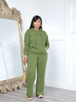 Flexelevate Women's Green Fleece Sweatsuit 2 Two Piece Sets