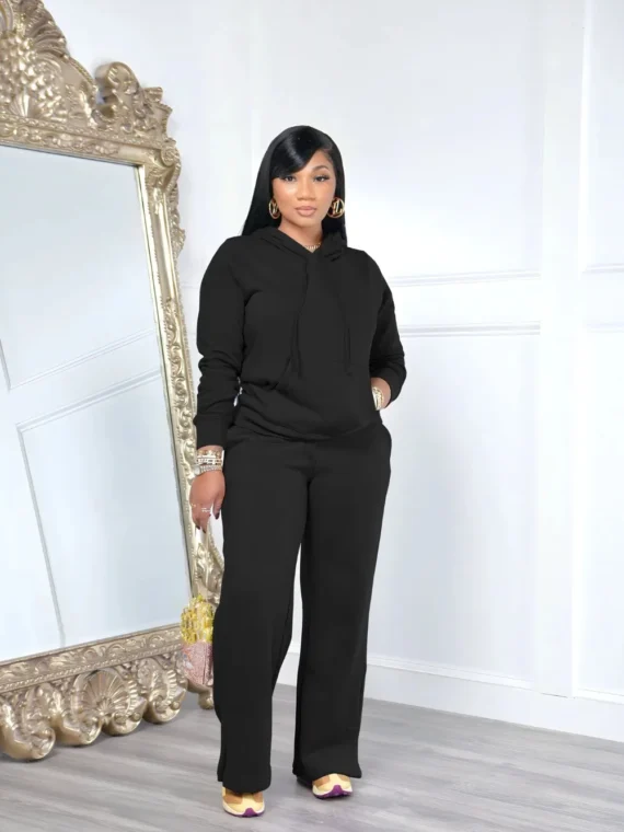 Flexelevate Women's Black Fleece Sweatsuit 2 Two Piece Sets