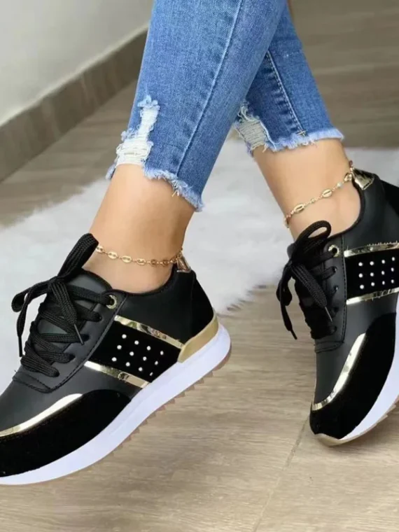 Flexelevate Women's Platform Leather Patchwork Sneakers