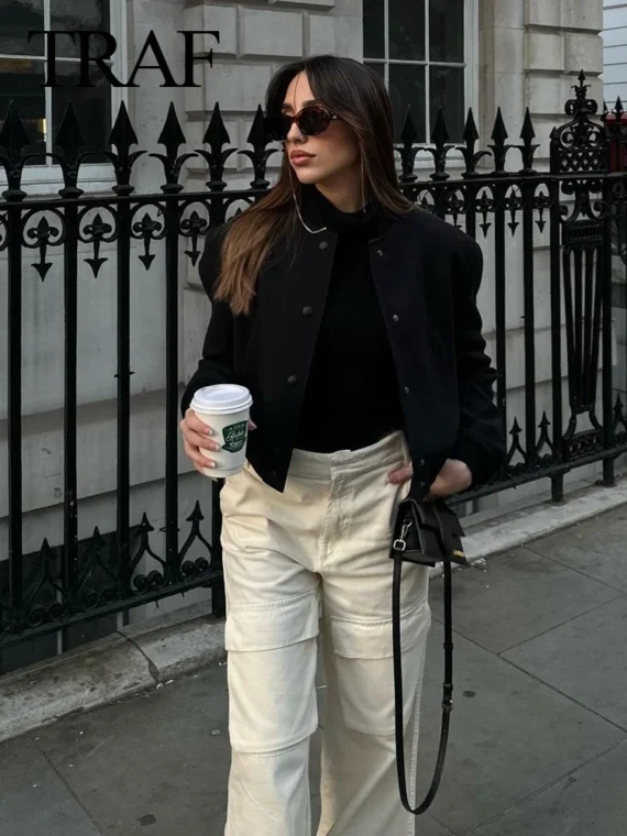 Flexelevate TRAF Vintage Solid Bomber Jacket