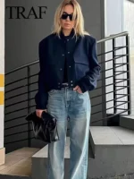 Flexelevate TRAF Vintage Solid Bomber Jacket