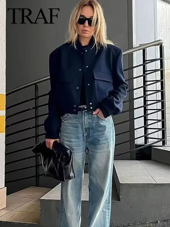 Flexelevate TRAF Vintage Solid Bomber Jacket