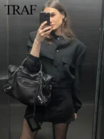 Flexelevate TRAF Vintage Solid Bomber Jacket