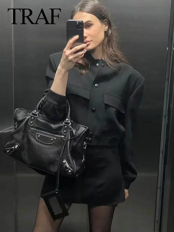 Flexelevate TRAF Vintage Solid Bomber Jacket