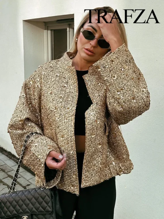 Flexelevate TRAFZA Women's Shiny Sequin Jacket