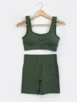 Flexelevate Women Seamless Ribbed Yoga Outfits 2 Piece Set