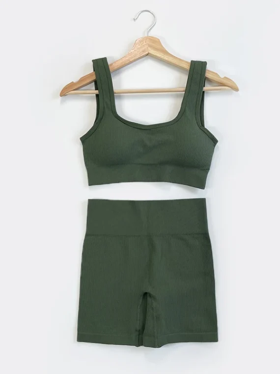 Flexelevate Women Seamless Ribbed Yoga Outfits 2 Piece Set