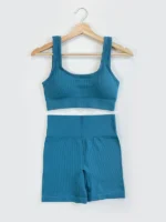 Flexelevate Women Seamless Ribbed Yoga Outfits 2 Piece Set